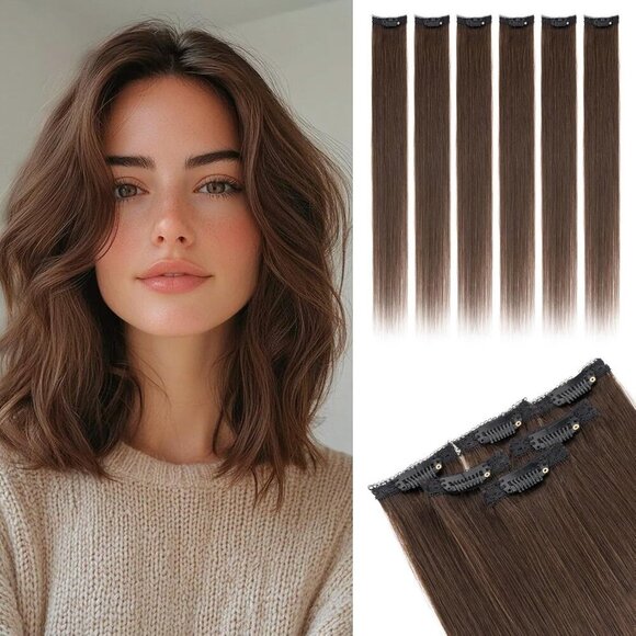 Real Human Hair Clip In Extensions 6 Pcs 10 Inches Seamless Clear Fit for Women main image 9